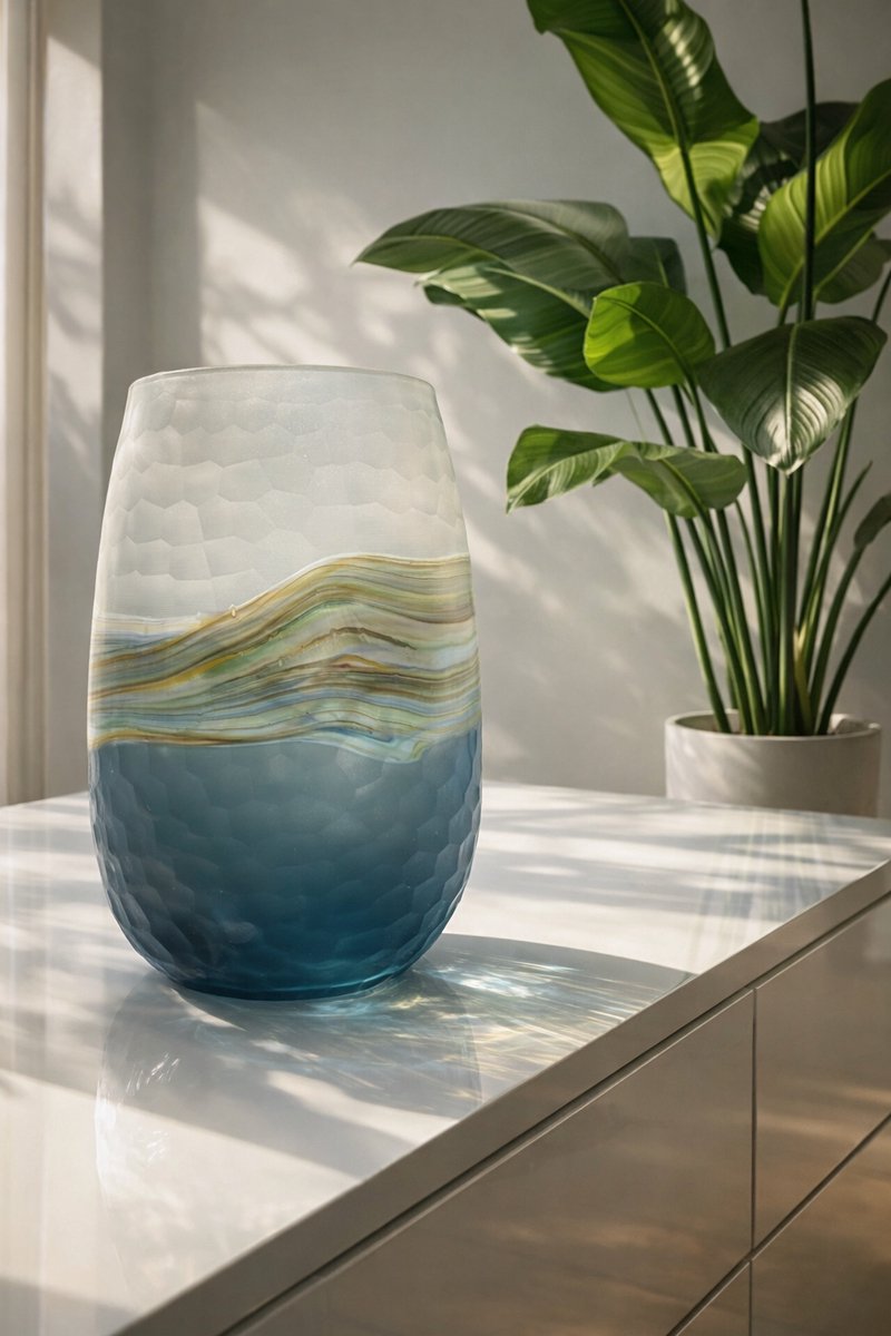 Kristalglas Leerdam Zilte Zee – Handgeblazen Glazen Vaas - Blauw - Voor Binnen - Staand