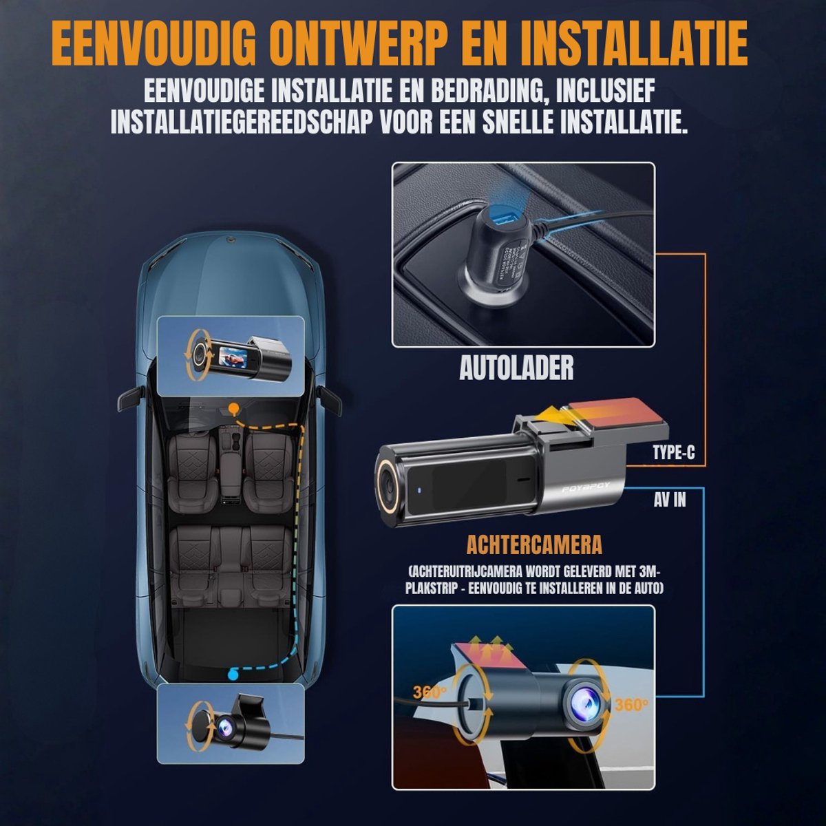 TIM® Dashcam voor Auto Voor en Achter - Dashcam - Zwart - 22cm x 14cm x 6cm – foto 5