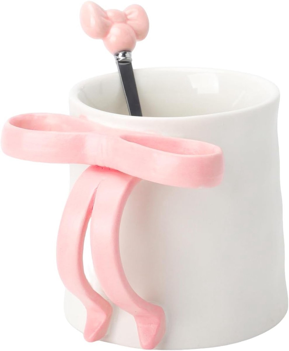 Schattige Porseleinen Koffiemok met Roze Strik - 350ML Theekop voor Koffie en Thee