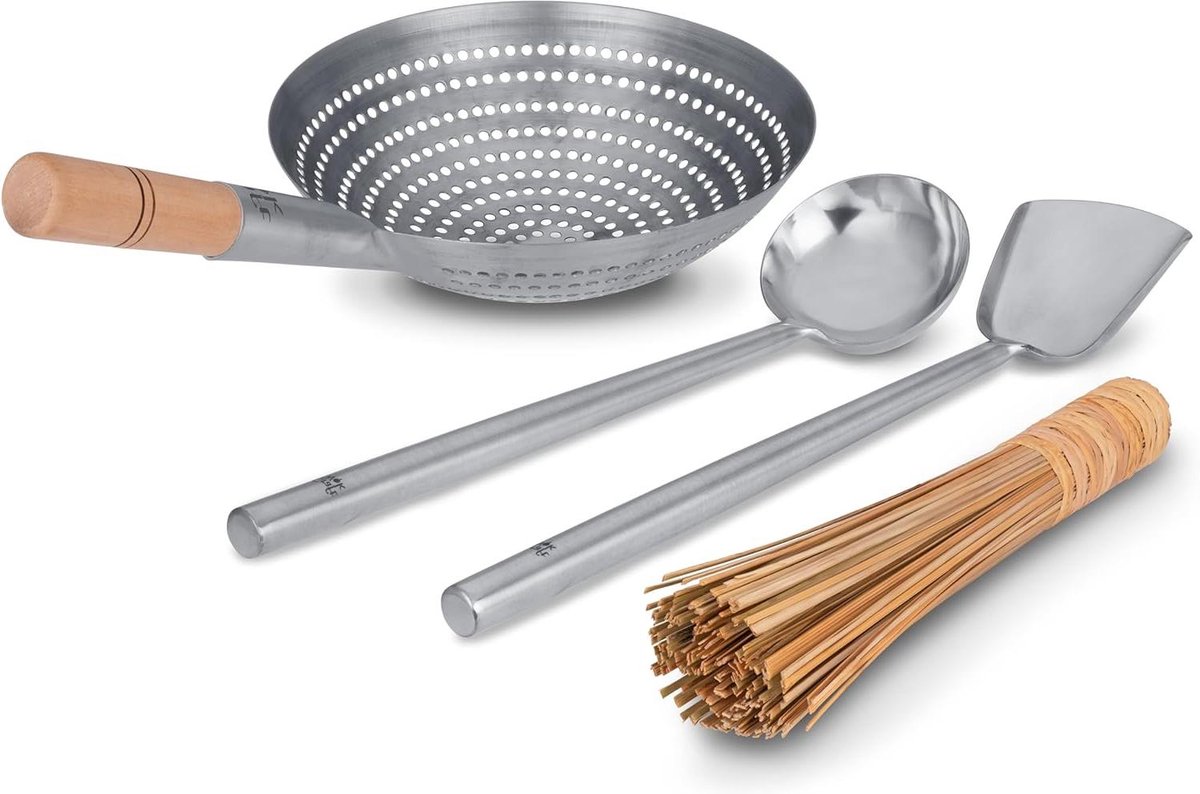 Kookgereedschap Set - Wok Accessoires - Aziatisch Koken - 4 Delige Set - 43.5 cm Lengte - Zilver