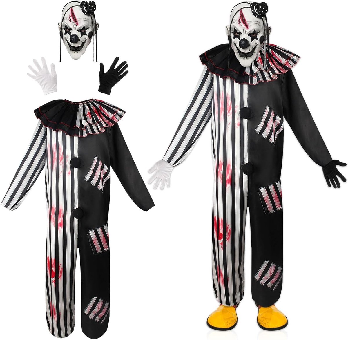 Kinderen Clown Kostuum met Accessoires voor Halloween, Carnaval en Circus - Inclusief Masker en Verkleedkleding