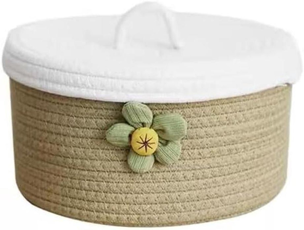 Sieradendoos Opbergmand - Opbergdoos Bureau - Sieraden Opbergen - Pastorale Stijl Gevlochten - Diameter 26 cm - Naturel