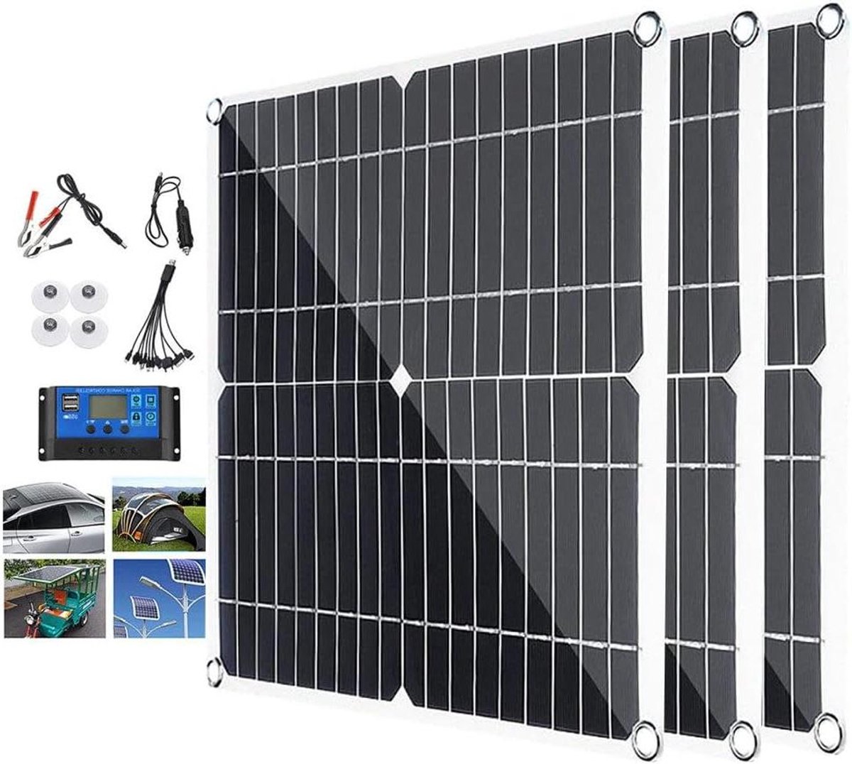 Zonnepanelen Kit - Fotovoltaïsche Module - Batterij Opladen - Flexibel Buigbaar - 300W - Zwart