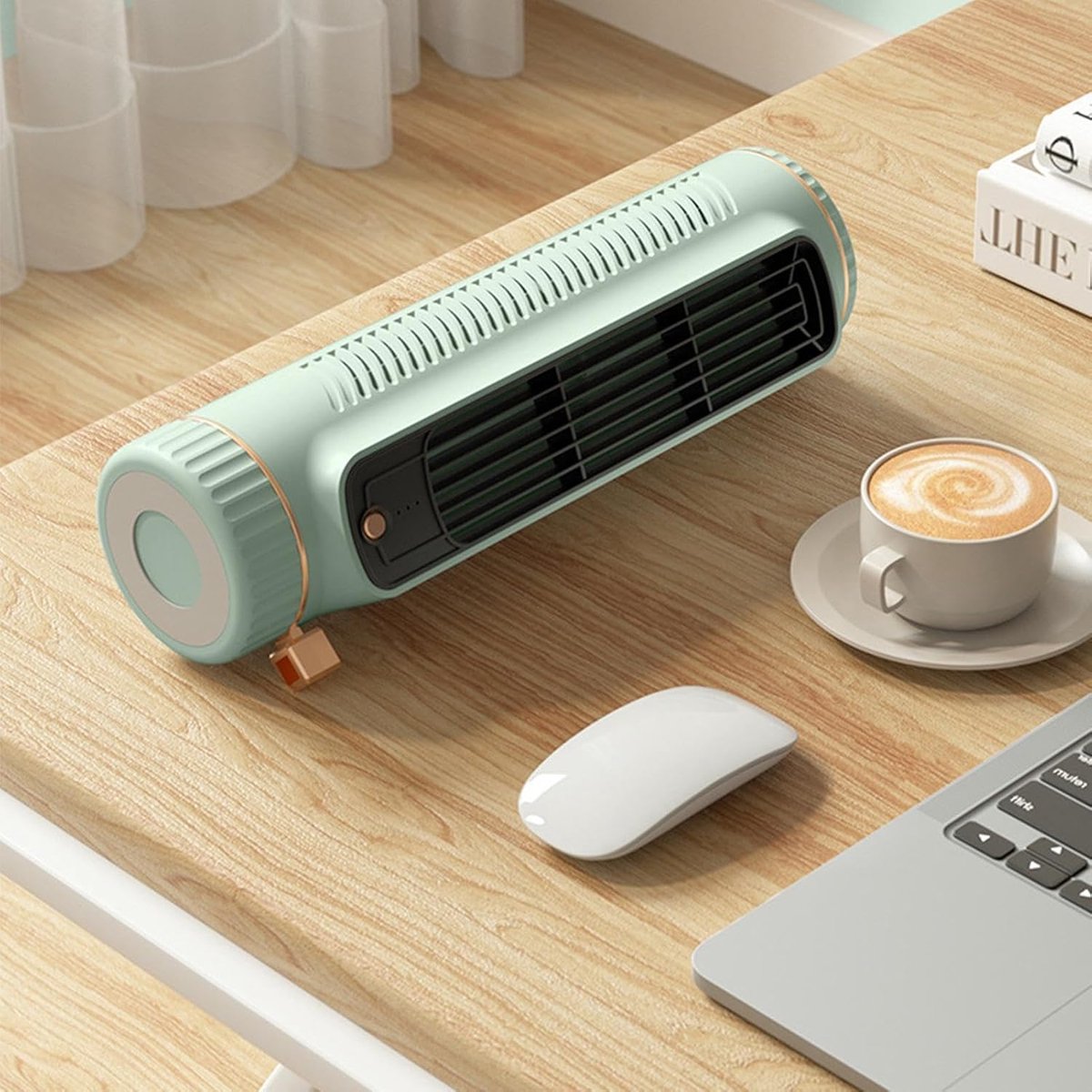 Persoonlijke draagbare ventilator — Bladloze torenventilator — Multifunctionele tafelventilator — Horizontaal en verticaal te gebruiken — USB-voeding — 3 windsnelheden — Ideaal voor kantoor, woonkamer en slaapkamer — Groen – foto 2