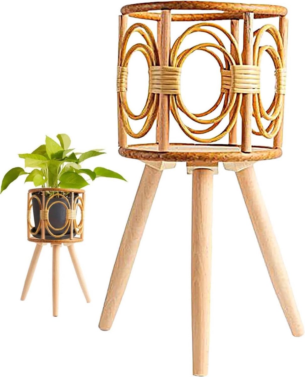 Plantenstandaard - Rotan bloemenhouder - Planten presenteren - Handgemaakt boho ontwerp - 41 cm hoog - Natuurlijk