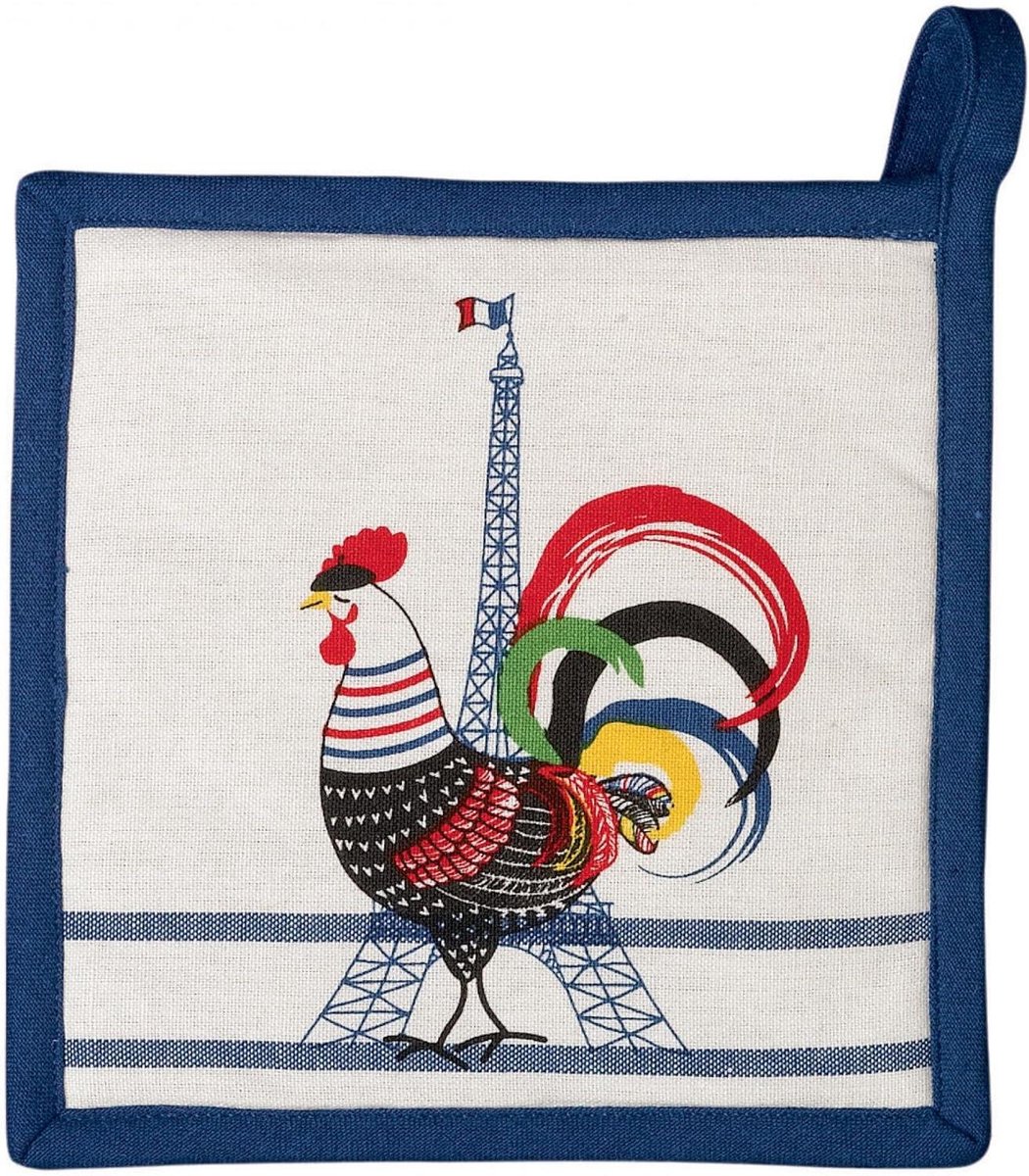 Gerecycleerde Pannenlap - Keukenhanddoek Oven - Veilig Koken - Dikke Katoenen Vulling - 20x20 cm - Ecru Blauw
