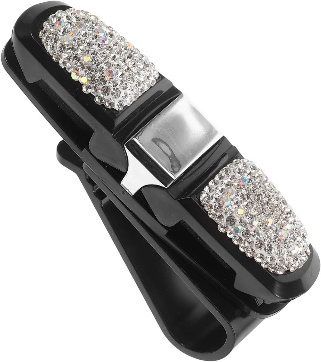 Autobril Houder - Zonnebril Clip - Veilig Rijden - Strass Ontwerp - 9x4.5x2 cm - Zwart
