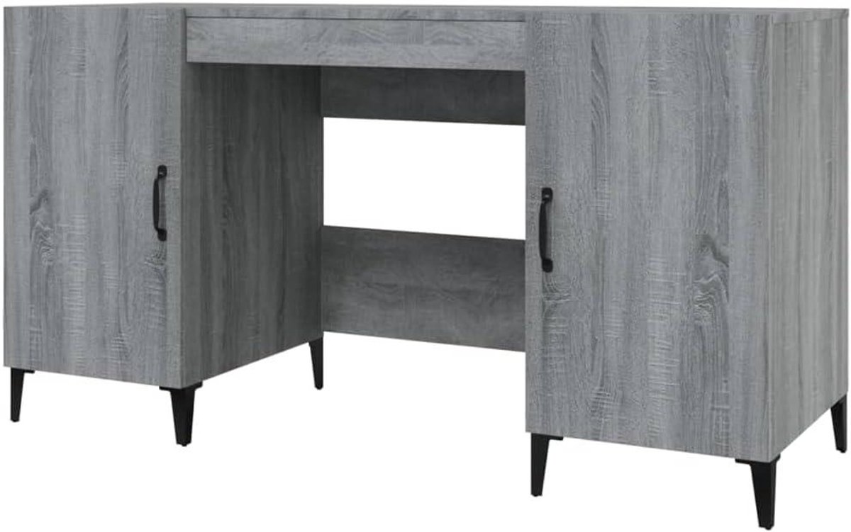 Bureau met opbergruimte - Werktafel - Georganiseerd werken - Stabiel metalen frame - 140 cm breed - Grijs Sonoma