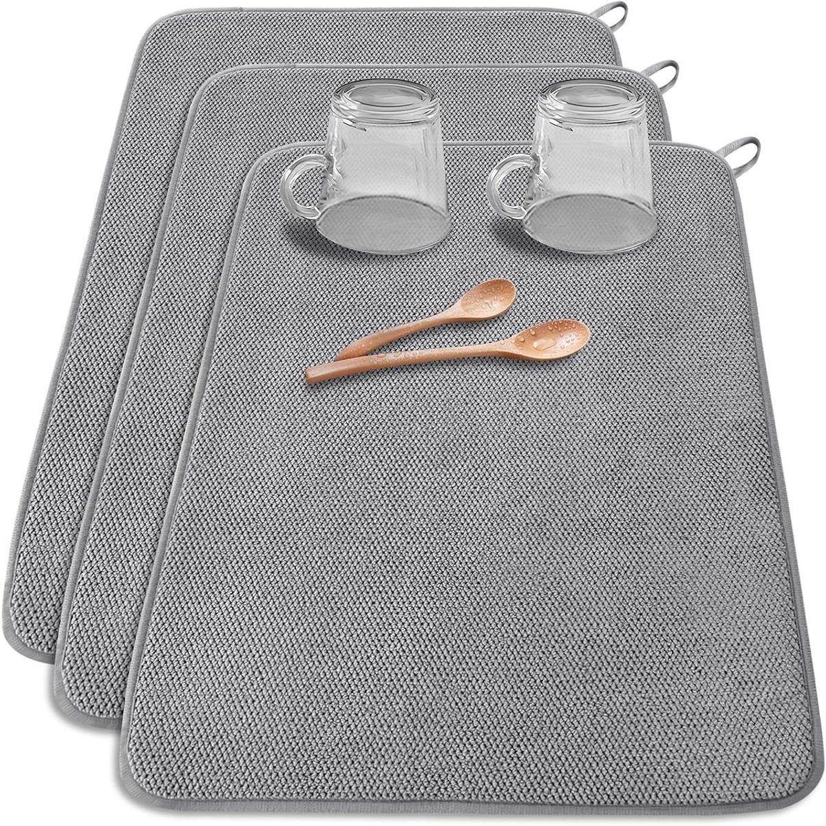 Droogmatten Keuken - Afdruipmatten - Vaat Drogen - Extra Absorberend - XXL 3 Stuks - Grijs