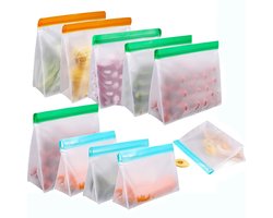 Hersluitbare zakken - voedselbewaarzakken - met ritssluiting - waterdicht - lekvrij - geschikt voor diepvriezen, het bewaren en verpakken van snacks - verpakking van 10 stuks (2 grote, 4 middelgrote, 4 kleine)