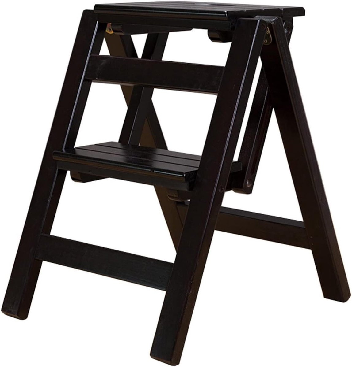 Houten Opstapje - Krukje Ladder - Klusjes Thuis - Inklapbaar Ontwerp - 2 Treden - Houtkleur