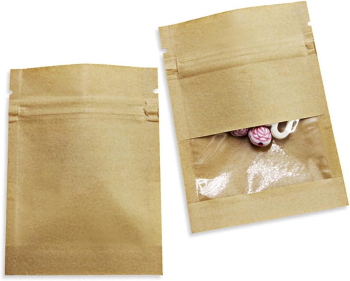 Hergebruikbare kleine bruine enveloppen met venster voor het verpakken van munten, geld en kleine voorwerpen - 100 stuks kraftpapier met goede sluiting