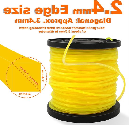 Sterke nylon trimmerdraad 2,4 mm x 100 m - geschikt voor grastrimmers en elektrische trimmers - geel - diagonaal gesneden van Merkloos	 — afbeelding 5