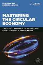 Boek 'Mastering the Circular Economy' met tekst en een blauw-oranje cirkelvormige gloed.