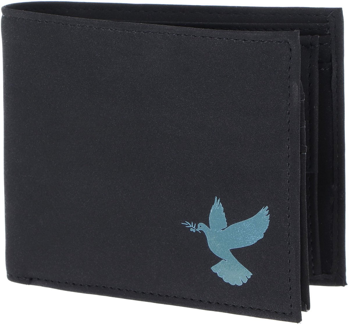oxmox portemonnee New Cryptan RFID Protect Querscheinbörse Freedom Pigeon Print Cyan Black zwart