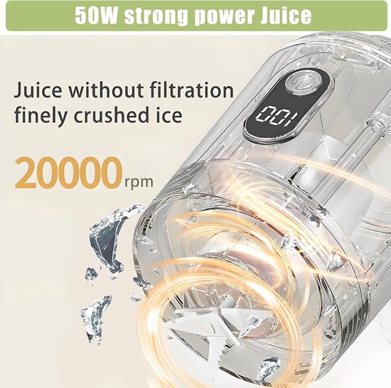 KZQ Draagbare Blender 600ml - Elektrische Mini Sapcentrifuge Met Usb Voor Fruit Shakes En Smoothies - Geschikt Voor Thuis Kantoor School En Buiten - Digitaal Display Grijs van kzq — afbeelding 5