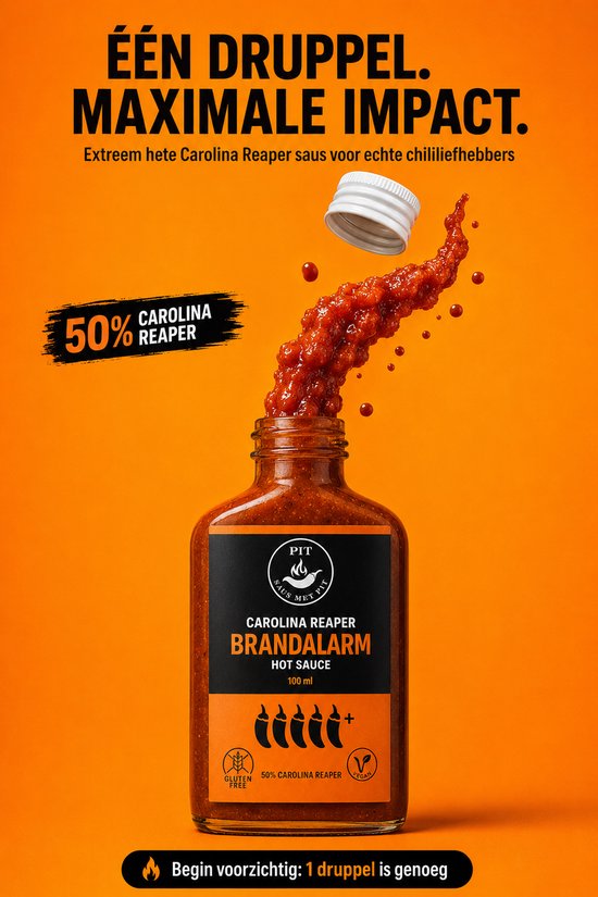 Saus Met Pit - Carolina Reaper Hot Sauce - Extreem Pittige Saus (2,2 Miljoen Scoville) - De Heetste Chilisaus met 50% Carolina Reaper Pepers - 100ml