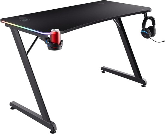 Gaming Bureau - Werktafel - Spel Setup - Geïntegreerde LED Verlichting - 120 x 60 cm - Zwart — afbeelding 2