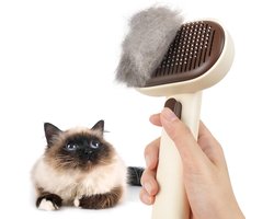 aumuca Cat Brush, Dog Breast, Self Cleaning Slicker Brush for Dogs Cats, Pet Brushes with One-Touch Design, Hair Remover, Easy to Clean and Removes Tangs (Brown)
