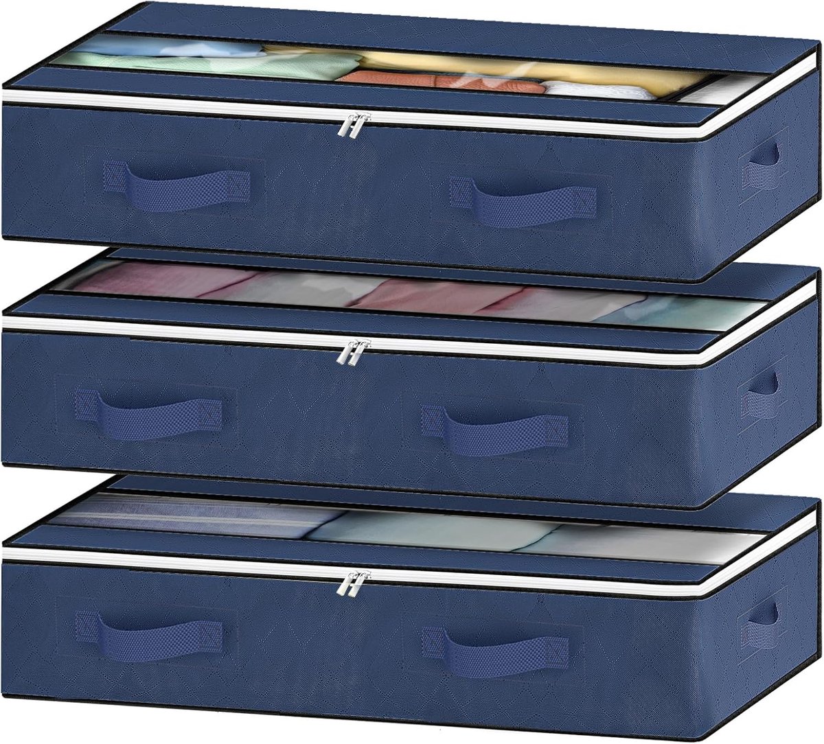 Opbergbox Onder Bed - Opbergtas Deksel - Ruimte Besparen - Grote Capaciteit - 90 Liter - Blauw