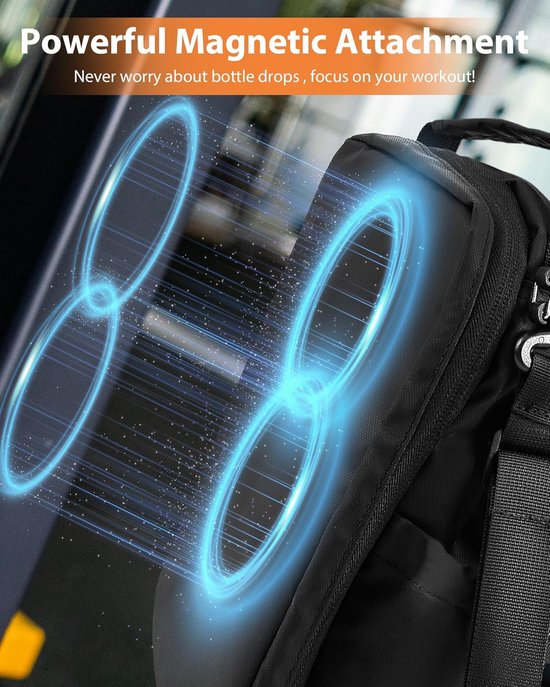 Magnetische sporttas met flessenhouder en vak voor mobiele telefoon, 4 sterke magneten, magnetische waterfles tas, schoudertas voor 1,2 l beker met handvat en drinkflessen, fitnesstas voor — afbeelding 4
