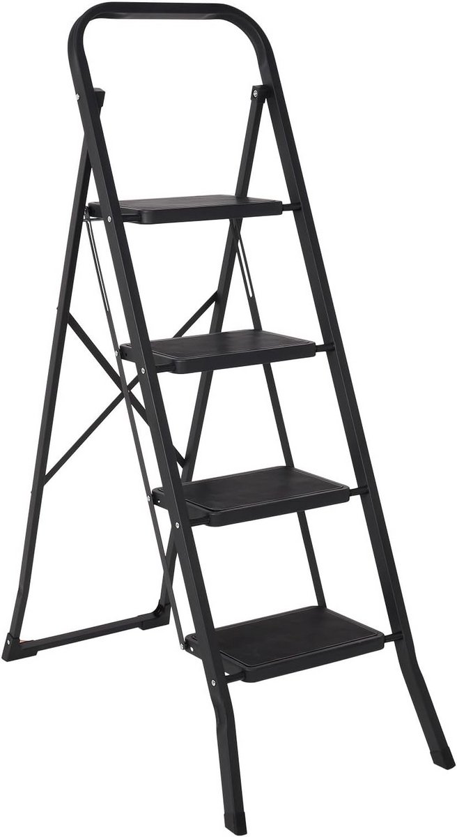Huishoudtrap 3 treden - Keukentrap opvouwbaar - Veilig klussen - Antislip treden - 70 cm hoog - Zwart
