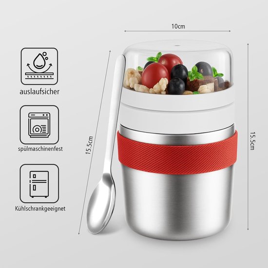 stainless steel cereal cup to go with spoon, double-walled vacuum-insulated yogurt cup to go 720 ml, newly upgraded yogurt cups cereal box for children and adults for porridge — afbeelding 4
