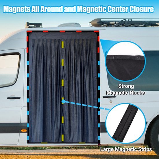 Magnetisch deurgordijn voor campers, muggenwerend, zonwerend, ademend, magnetisch gordijn - zwart, 150 cm * 110 cm — afbeelding 3