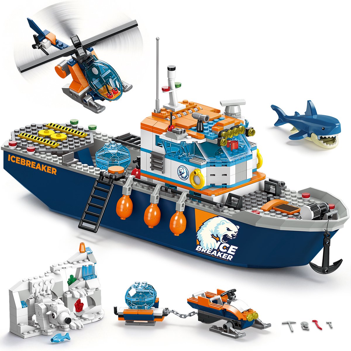 Homtas Arctic Icebreaker Ship Bouwpakket - 482 Delen - Helikopter & Boot Speelgoed voor Kinderen 6-12 Jaar