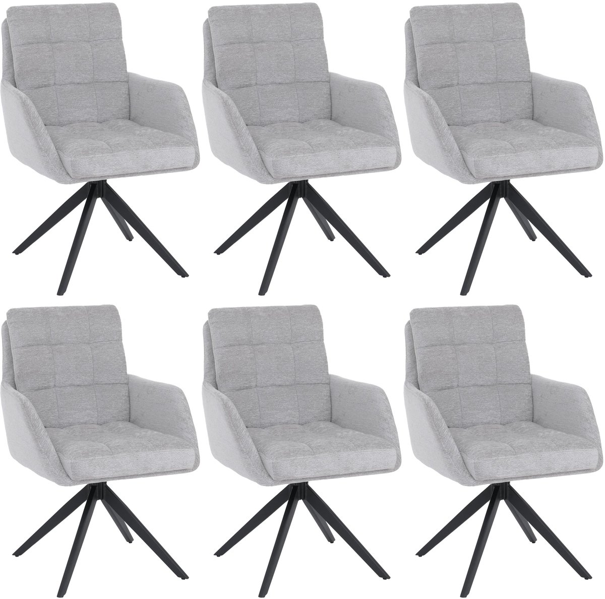 MCW Set van 6 eetkamerstoelen MCW-Q36, draaibare keukenstoel met Auto-Return-functie, chenille (680 g/m²) met metalen MVG-frame ~ lichtgrijs