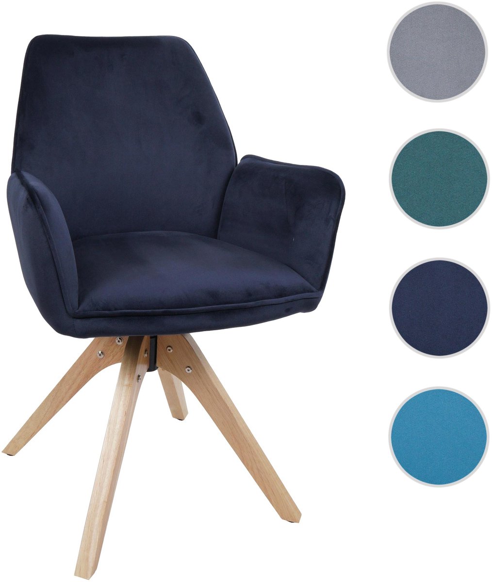 MCW Eetkamerstoel MCW-G67, eetkamerstoel, keukenstoel, stoel met armleuningen, draaibaar, hout, fluweel 320 g/m², MVG ~ antracietblauw