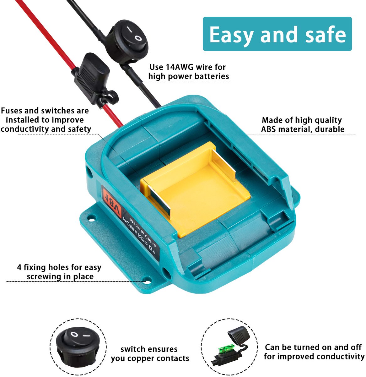 geschikt voor Adapterwiel voor voeding batterij adapterwiel voor 18V LXT batterij met 14 AWG wire connectors geschikt voor BL1850B, BL1860B, BL1830B, BL1840B, BL1820B