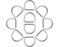 10-stuks D-ringen - Bevestigingsringen - Tasringen - Halsbandringen - Voor montage en naaiwerk - Roestvrij staal - 2.5×2.2 cm - Geschikt voor tassen, riemen, halsbanden, sleutelhangers, DIY en dagelijks gebruik - Zilver