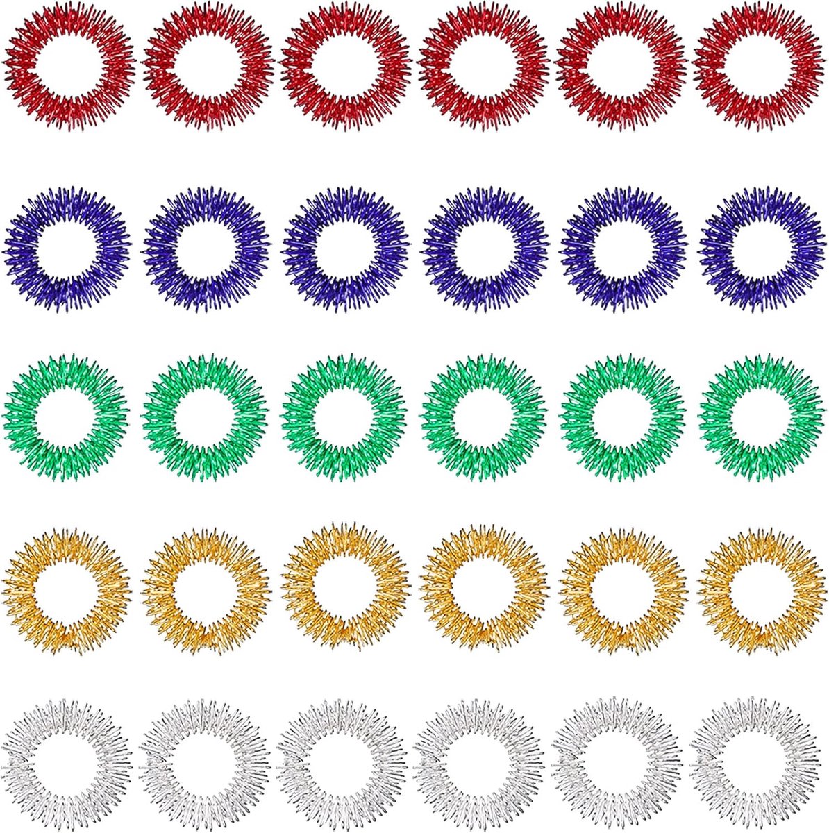 Acupressure Rings - Spiky Sensory Rings - Stress Relief En Angst Verlichting - Vinger Massage Voor Focus - Roestvrij Staal 30 Stuks - Voor Tieners Volwassenen Kantoor