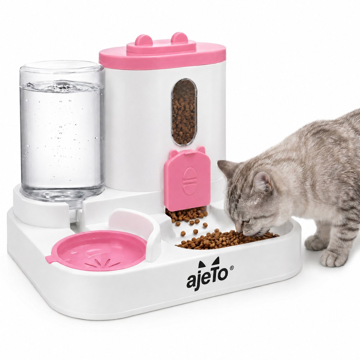 ajeTo Voerbak Kat 2-in-1 met Waterreservoir - Pastel Roze - ajeTo - €27,95