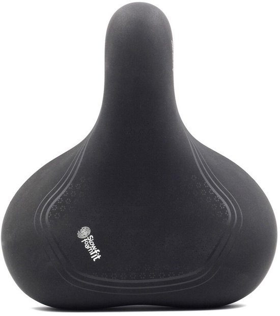 Zwart fietszadel Selle Royal Aurorae met 'Slow Fit' logo op de zijkant.