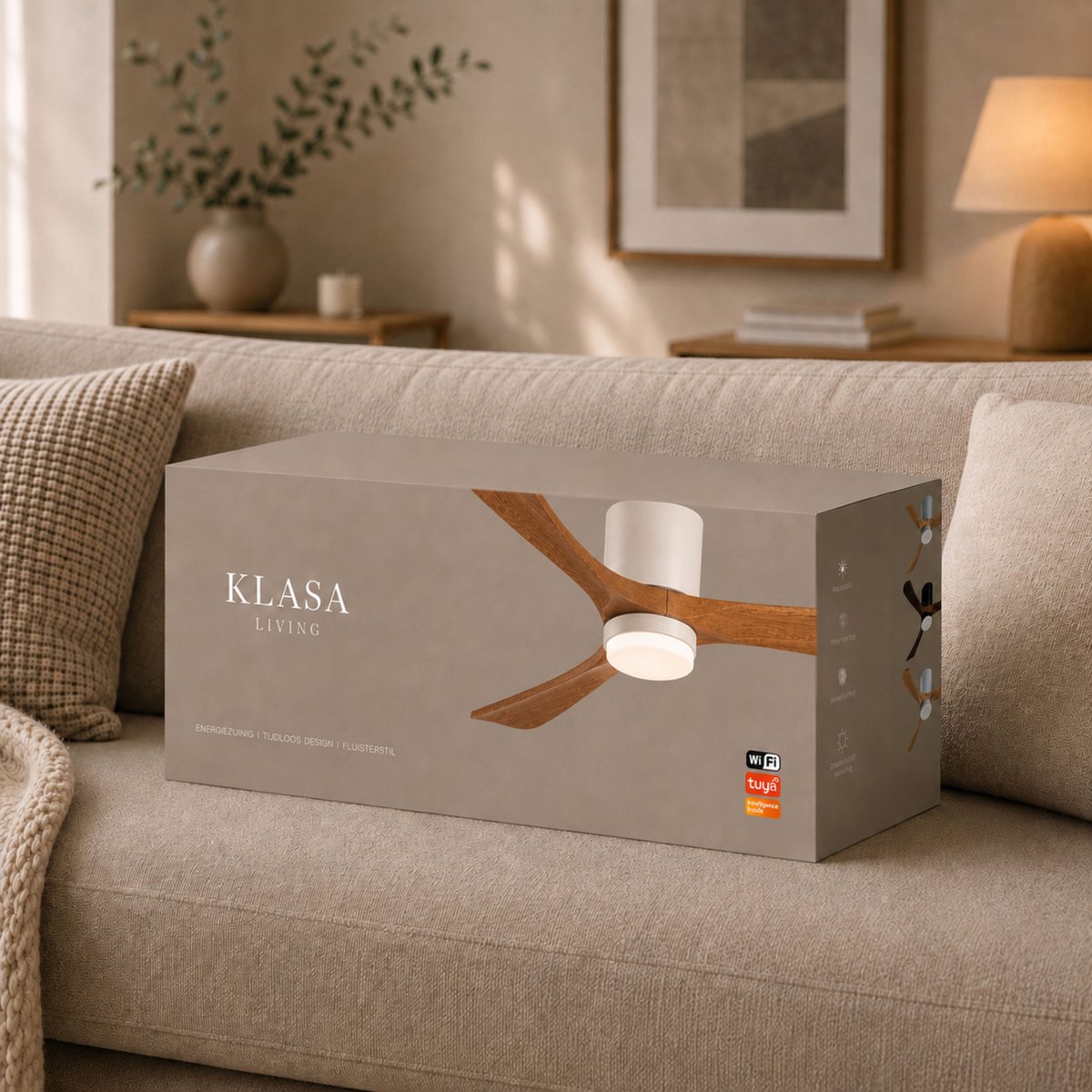 Smart Smart Plafondventilator Wit + Hout 132cm - App & Dimverlichting thumbnail 5