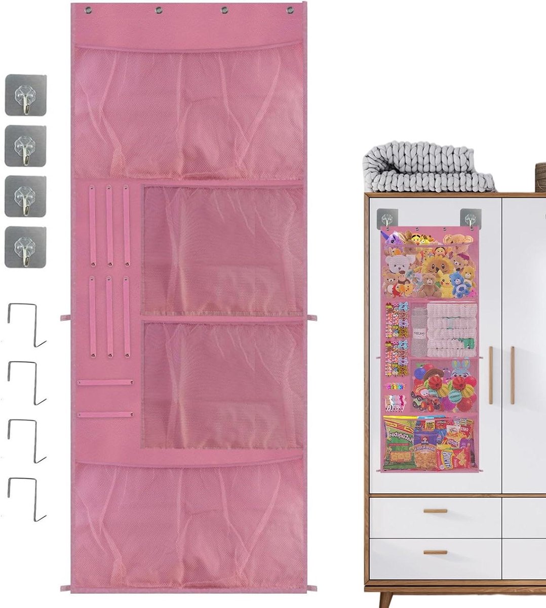 Pluche Organizer - Speelgoedhanger Opberger - Kinderkamer Opbergen - Ademende Mesh Deur - 164 x 5 x 8 cm - Violeta
