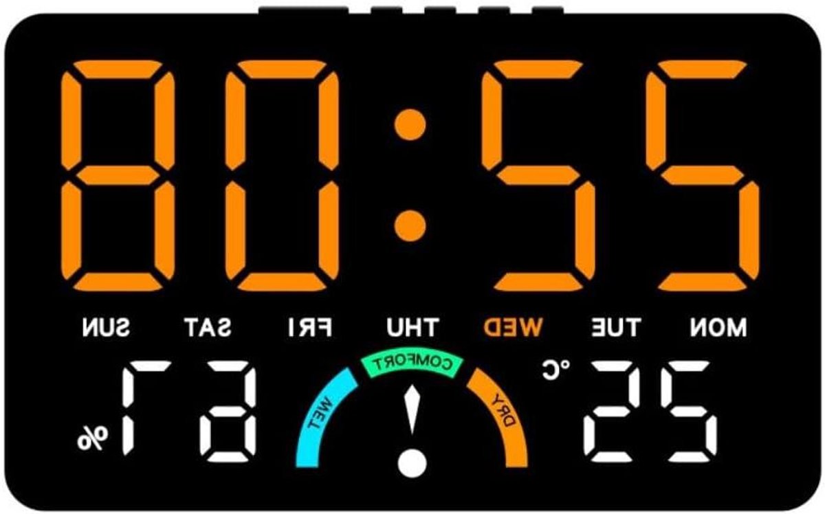 Digitale LED Klok - Binnentemperatuur Vochtigheid - Klimaat Monitoren - Comfort Niveau Indicator - 16 x 10 x 4 cm
