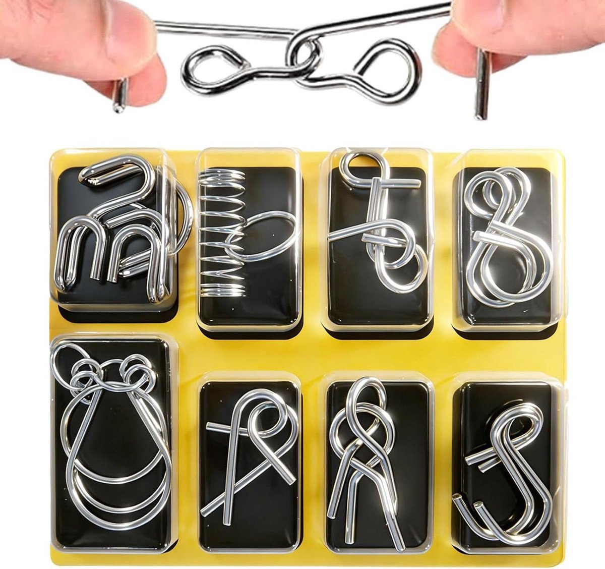 Metalen Puzzelset - Draadringen Spel - Cognitieve Ontwikkeling - Stabiel Robuust Ontwerp - 14.2 x 18 cm - Metaal