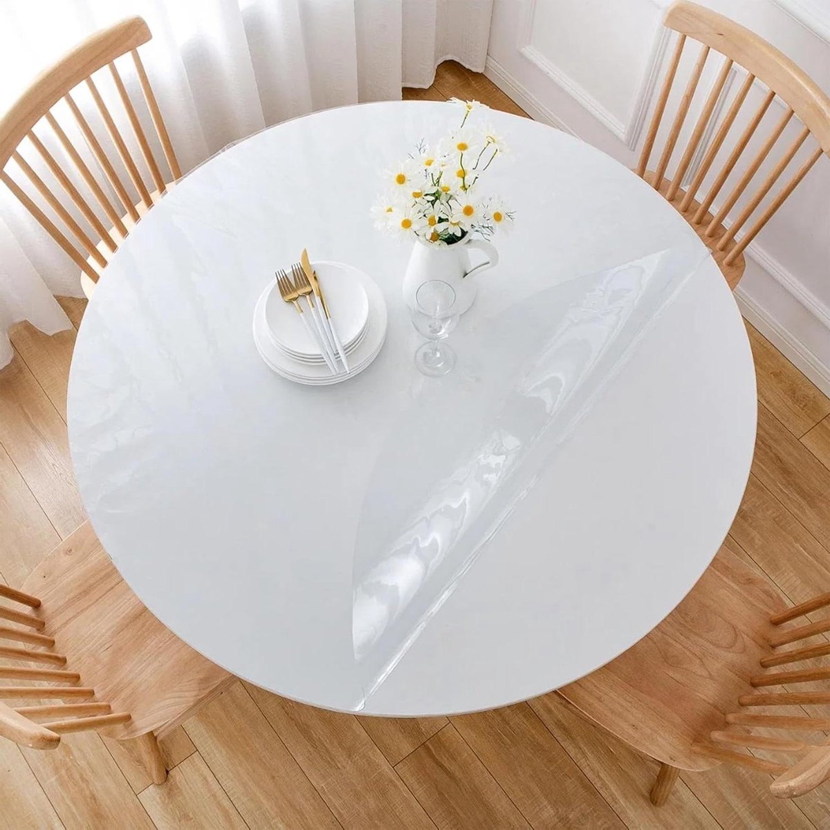 Waterproof Tafelkleed - Beschermhoes Tafel - Meubels Beschermen - 65° Afgeschuind Ontwerp - Tot 160cm Rond - Transparant