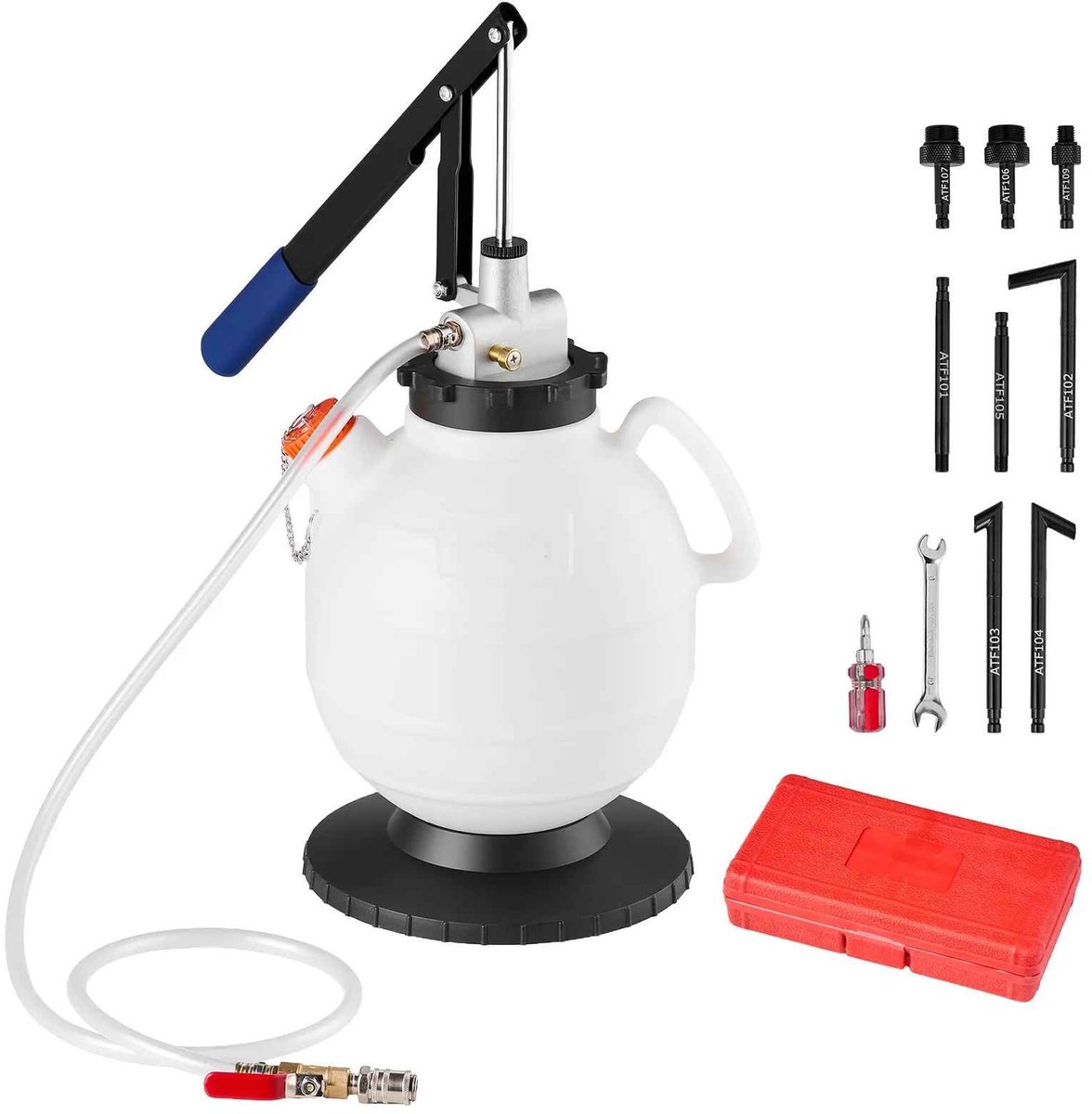 CORE Transmissievloeistofpomp - Remvloeistofpomp - Vloeistofpomp - Vloeistoffenpomp - Handmatige vloeistofoverdracht - Vulpomp - Met 8 ATF-adapters - 29x52x50cm