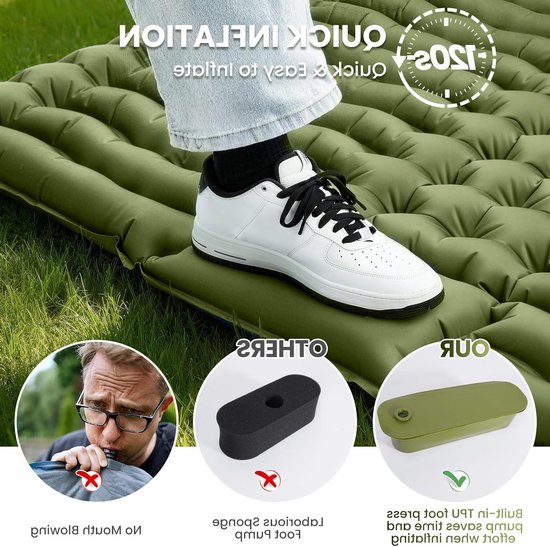 Dubbele Campingmat - Slaapmat Outdoor - Kamperen en Reizen - Zelfopblazend met Kussen - 200x140x10 cm - Olijfgroen — afbeelding 4