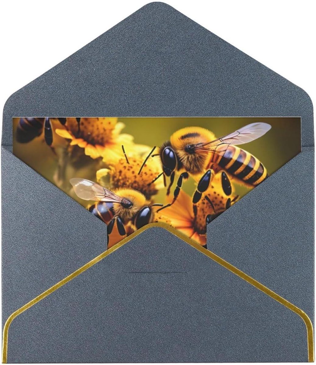 Wenskaart met bijen - Briefkaart envelop - Geleentheden vieren - Parelmoer papier - 115 x 16 cm - Zwart