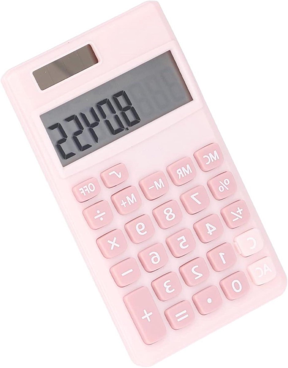 Compacte Rekenmachine - Handcalculator Basis - Dagelijks Gebruik - Dual Power Zon/Batterij - 8 Cijfers LCD - Roze