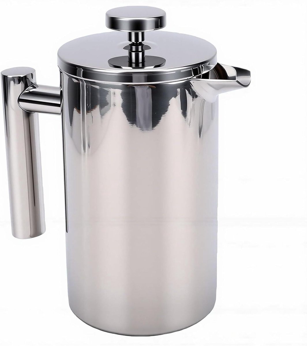 Franse Pers Koffiezetapparaat - Theepot Koffiepot - Koffie Zetten - Dubbelwandig Geïsoleerd - 600 ml - Zilver