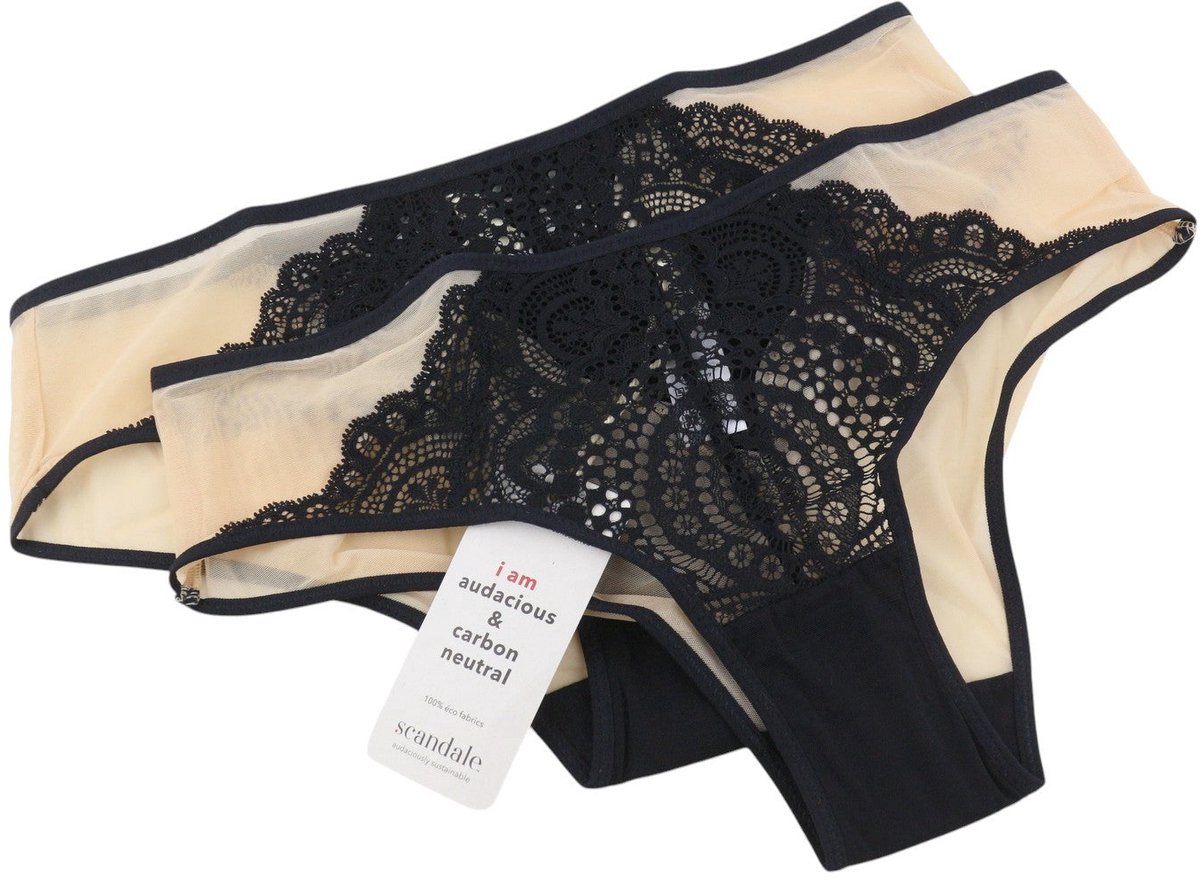 Scandale Le Shorty Sublime-nude A14 damesslipjes, transparante tule veters, 3-pack - M