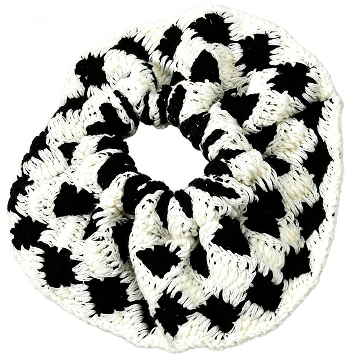Scrunchie - gebreid - zwart-wit - 14 cm