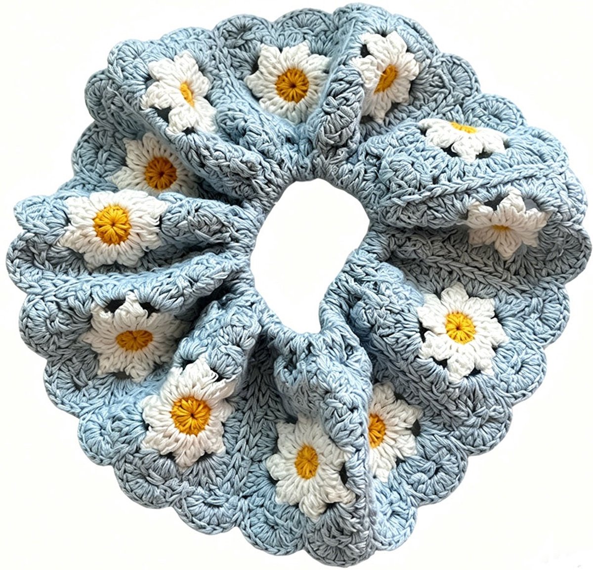 Scrunchie XL - gebreid - blauw - 16 cm