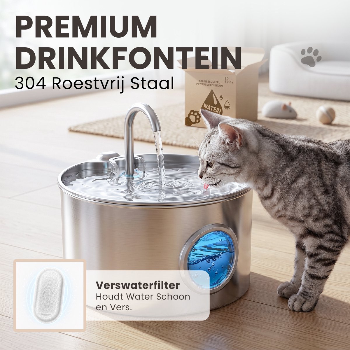 Petsy Drinkfontein kat RVS luxe - Hond thumbnail 3